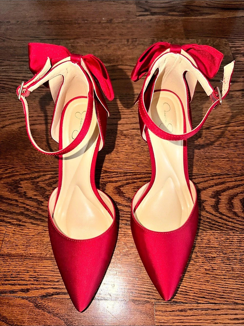 Jessica Simpson Phindies Pump Red Satin Bow Heels Like New